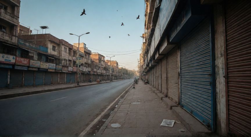 covid 19 kab aaya tha india me, Calle vacía en Delhi durante el inicio del confinamiento nacional en la India