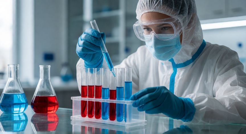 covid 19 linea de tiempo, Científico trabajando con muestras de coronavirus en un laboratorio moderno
