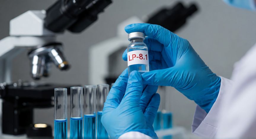 covid 19 lp 8.1 moderna, Científico sosteniendo una vacuna Moderna LP-8.1 en un laboratorio de investigación