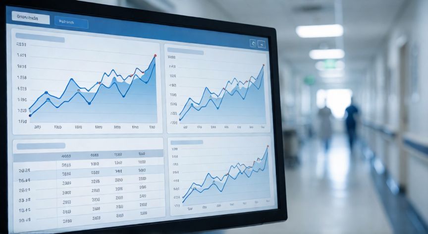 covid 19 mortalidad, Pantalla de ordenador con gráficos de datos médicos