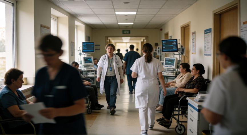 covid 19 omicron, Pasillo de hospital durante la ola de contagios por la variante Omicron
