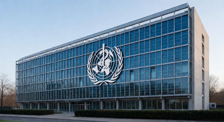 covid 19 oms, Sede principal de la Organización Mundial de la Salud con fachada de cristal azul