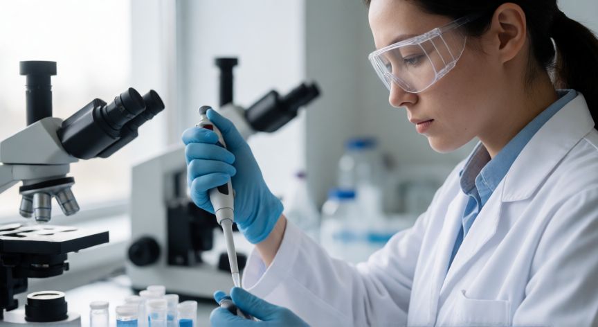 covid 19 origen, Científico trabajando en un laboratorio de virología moderno