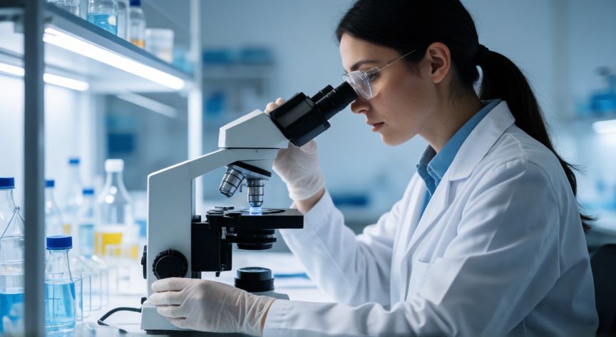 covid 19 otro nombre, Científico en un laboratorio médico analizando muestras relacionadas con la investigación del coronavirus