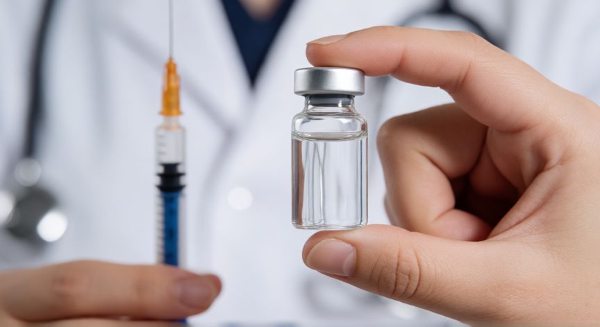 covid 19 pandemia, Aplauda vacunación contra la COVID-19 con jeringa y vialetas