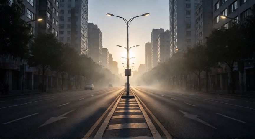 covid 19 pandemic, Calle vacía al amanecer representando el impacto del confinamiento durante la pandemia