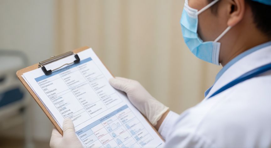 covid 19 png, Médico con equipo de protección individual sosteniendo una carpeta médica en un hospital