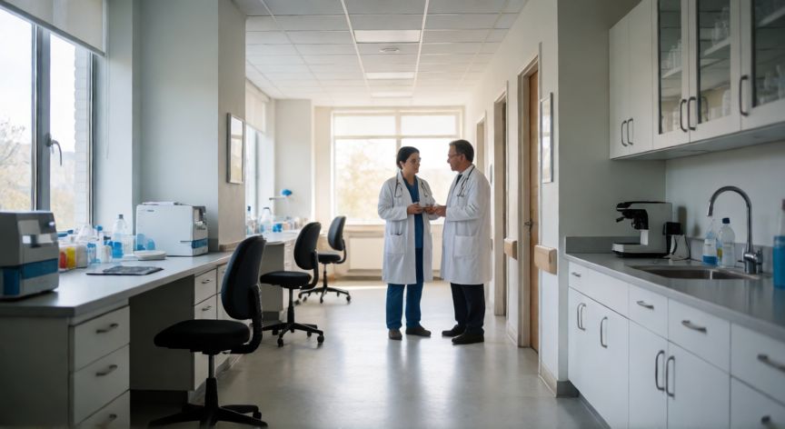 covid 19 que significa, Personal médico en un entorno clínico moderno