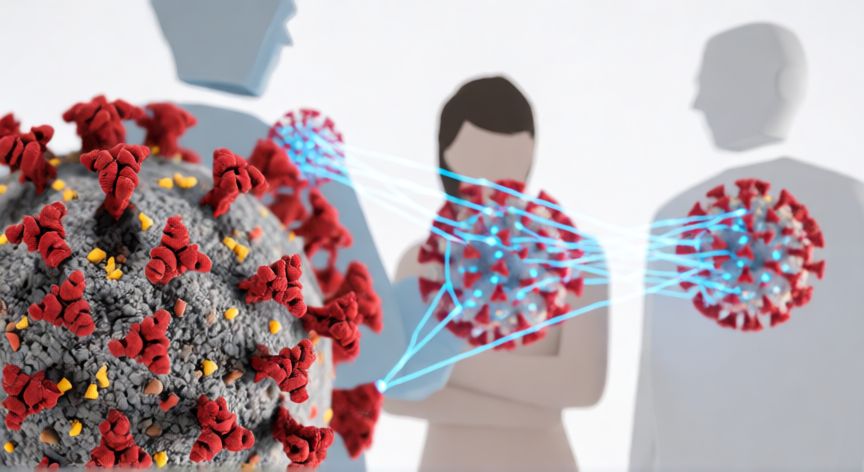 covid 19 r0, Modelo molecular del virus SARS-CoV-2 y conexiones de transmisión