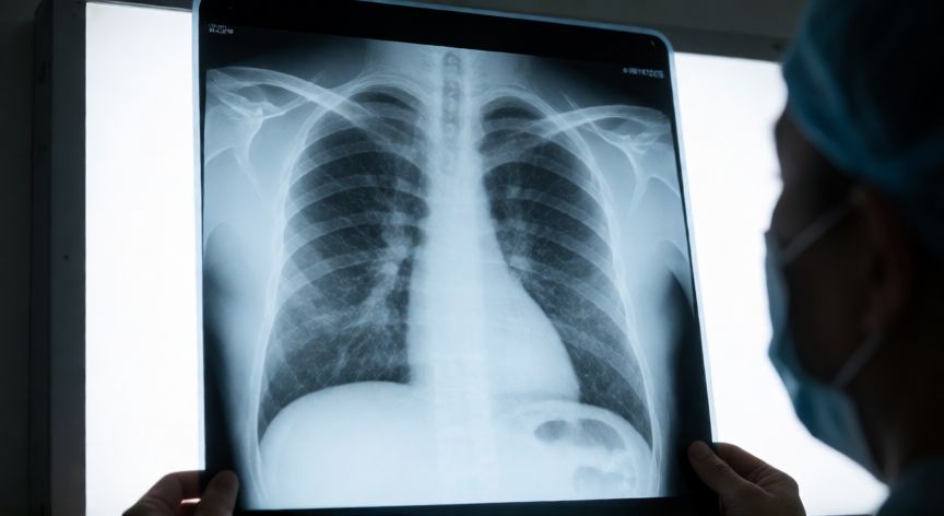 covid 19 radiografia, Radiografía de tórax médica mostrando patrones pulmonares típicos de infección viral