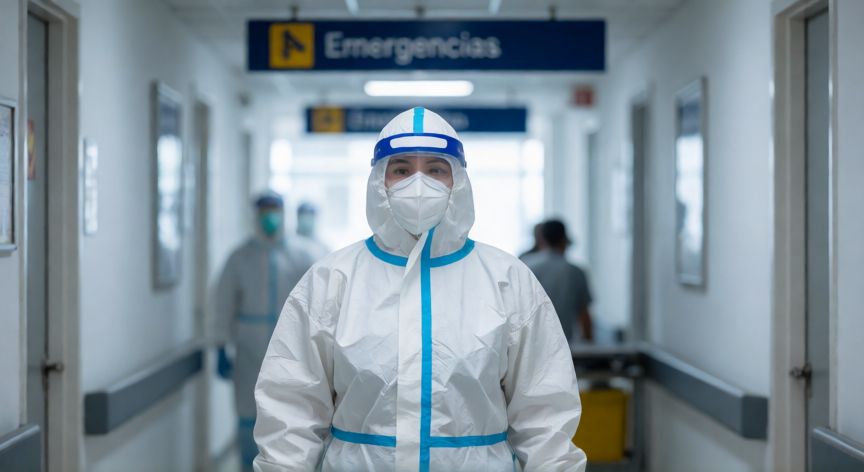 covid 19 republica dominicana, Profesional de salud con EPP en un hospital dominicano durante la pandemia