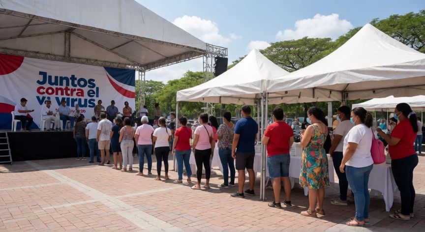 covid 19 republica dominicana, Centro de vacunación masiva en una plaza pública dominicana