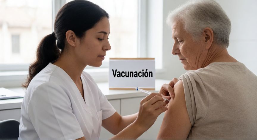 covid 19 resumen corto, Enfermera administrando vacuna de refuerzo COVID-19 en clínica moderna