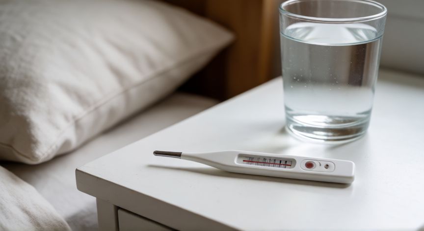 covid 19 signos y sintomas, Termómetro médico mostrando fiebre alta en un entorno doméstico