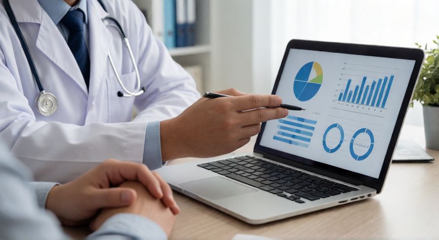 covid 19 síntomas 2026, Médico analizando síntomas de un paciente con ordenador