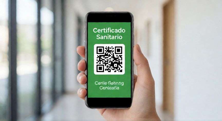 covid 19 tarjeta de vacunacion, Móvil mostrando el certificado verde digital de vacunación COVID-19 con código QR