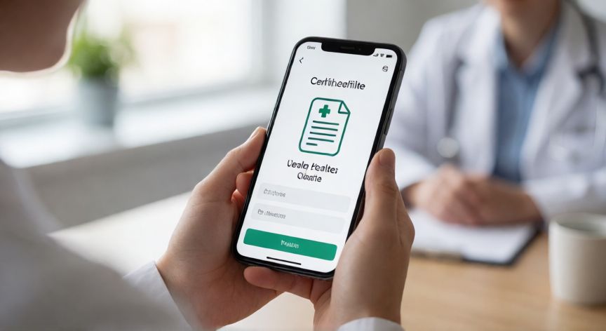 covid 19 vacunas carnet, Persona mostrando un certificado de vacunación digital en su smartphone