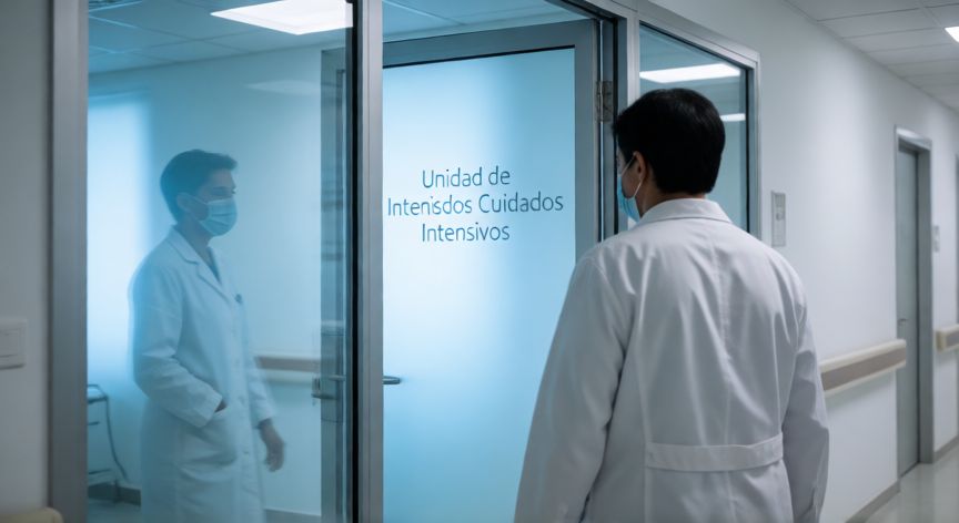 covid 19 virus, Médico en pasillo de hospital cuidando pacientes con COVID-19