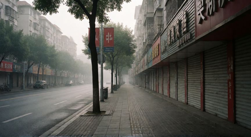covid 19 which year, Calle desierta en Wuhan durante las primeras restricciones por la pandemia