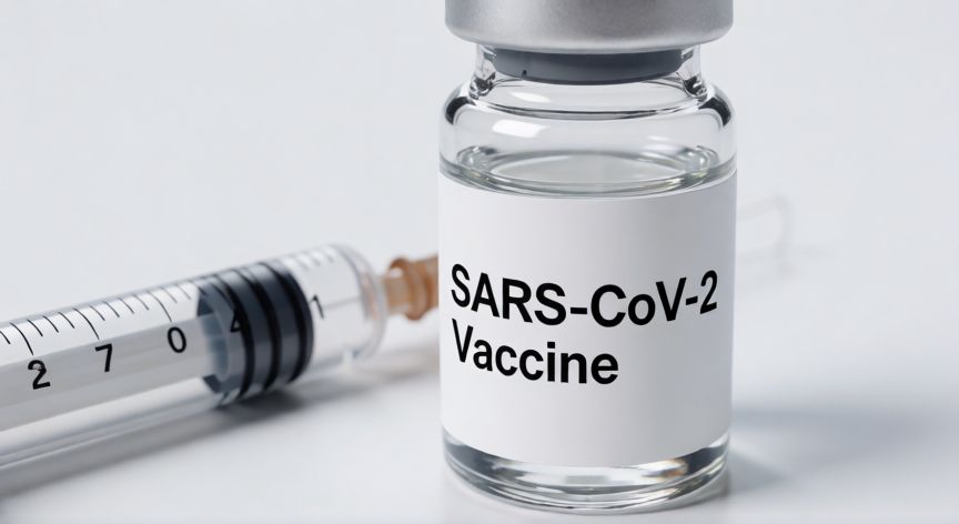 covid 19 wikipedia, Frasco de vacuna contra el SARS-CoV-2 en un entorno médico estéril