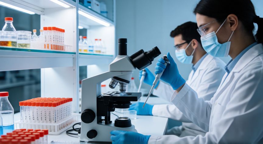 covid 19 wuhan, Científicos trabajando en un laboratorio de virología de alta seguridad