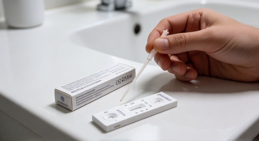 covid 19 zelftest, Manos realizando una toma de muestra nasal con un hisopo para test de antígenos