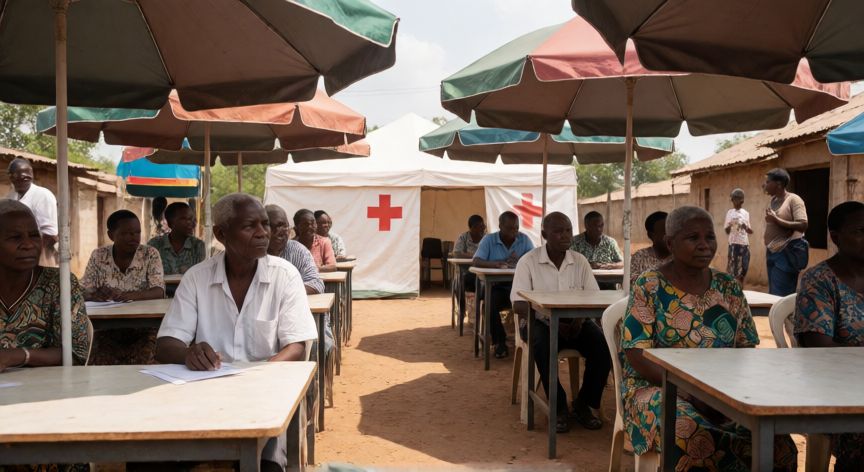 covid 19 zimbabwe, Centro de vacunación al aire libre en una comunidad zimbabuense