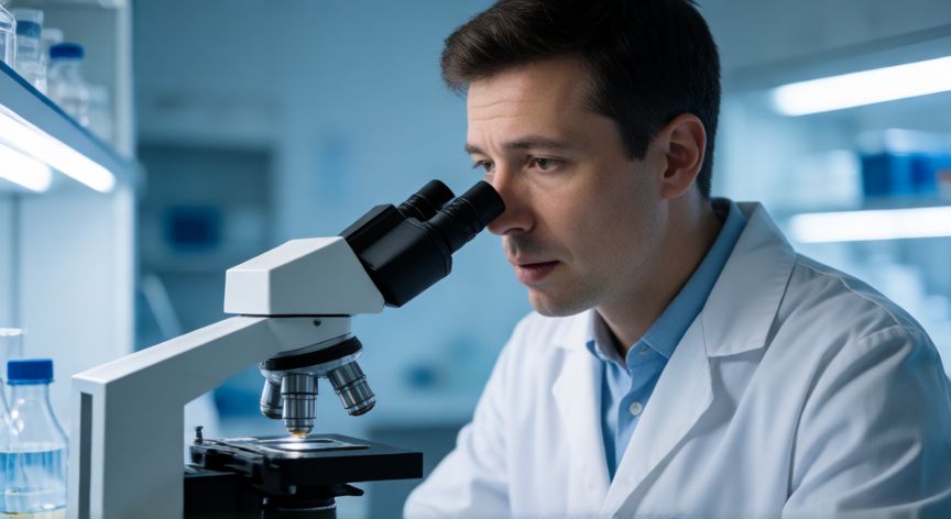 covid 19 zombie apocalypse, Investigador médico analizando muestras en un laboratorio de biología
