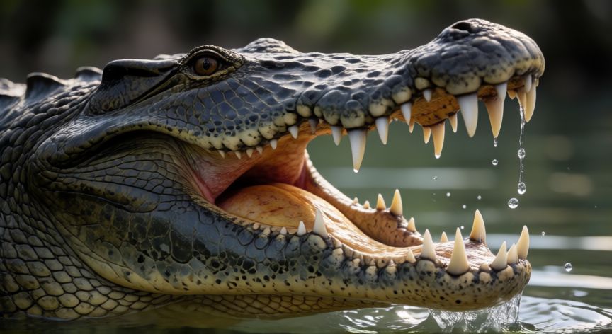 cual animal tiene la mordida mas fuerte del mundo, Primer plano detallado de la mandíbula de un cocodrilo de agua salada