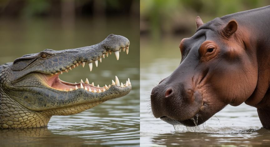 cual animal tiene la mordida mas fuerte del mundo, Comparación entre cocodrilo y hipopótamo