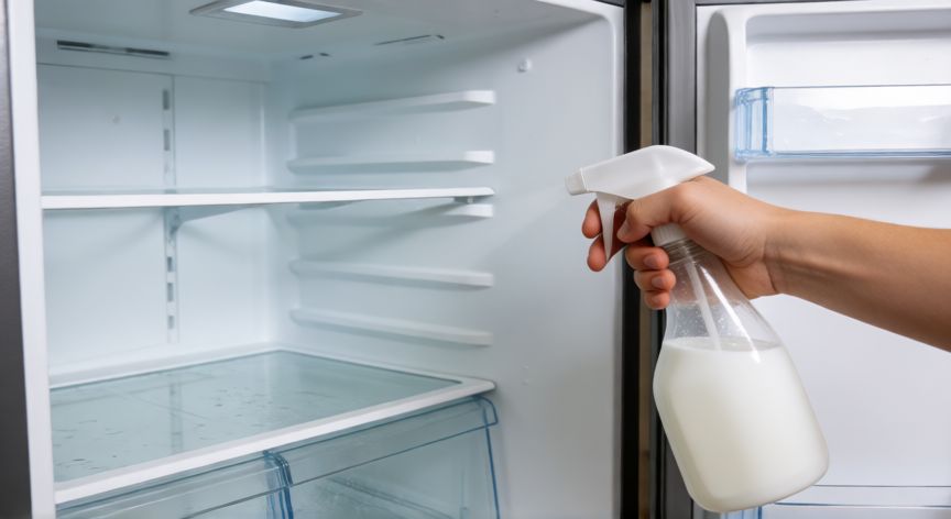 cuál es el mejor producto para limpiar la nevera por dentro, Limpieza interior de la nevera con spray desinfectante natural