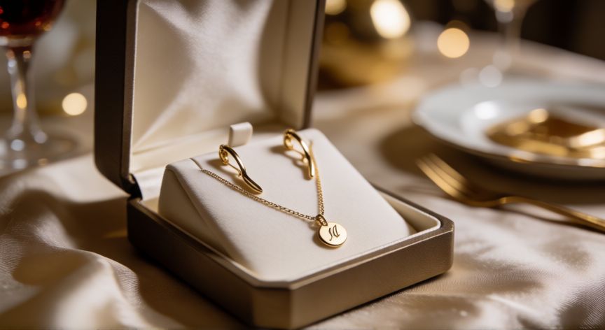 Joyería personalizada elegante en una caja de regalo para quinceañera