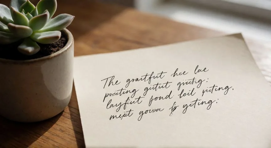 cual es el mejor regalo de navidad, Nota manuscrita con mensaje de agradecimiento junto a una planta suculenta en maceta