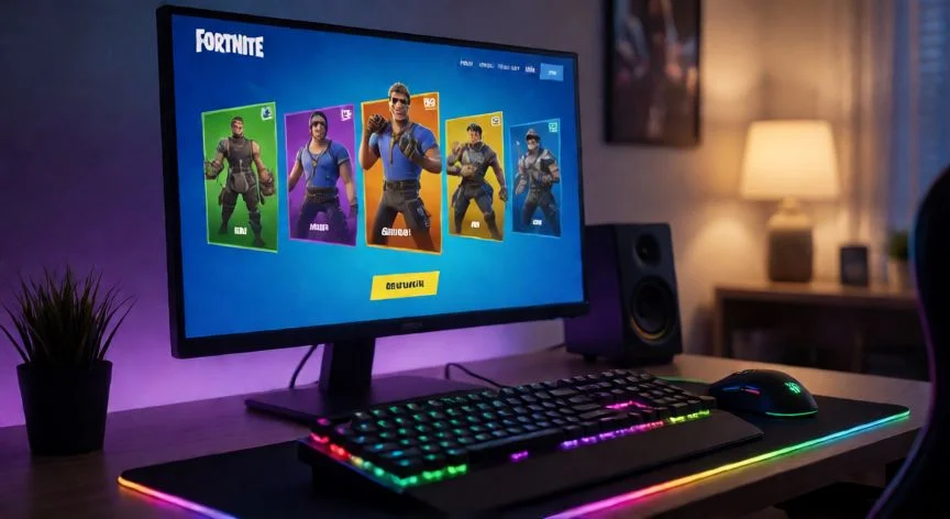 cual es el mejor regalo fortnite, Estación de juego con monitor mostrando el pase de batalla de Fortnite