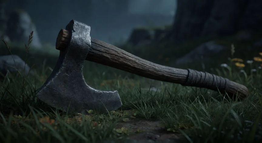 cual es el mejor regalo inicial elden ring, Hacha de piedra detallada en un entorno oscuro de fantasía