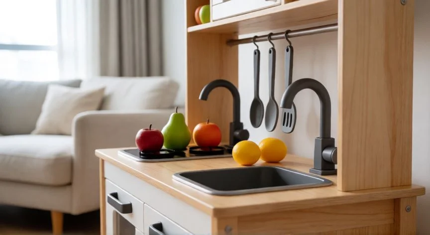 cual es el mejor regalo para bebe de 1 año, Set de cocina de madera para juego simbólico y creativo en el salón infantil