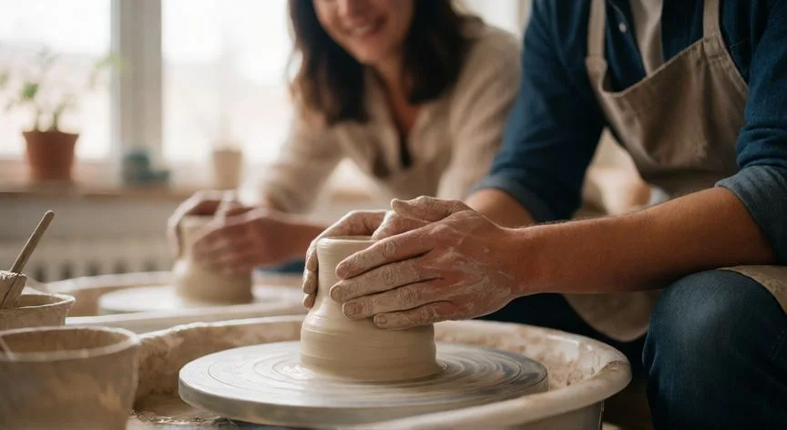 cual es el mejor regalo para conquistar a una mujer, Pareja disfrutando de una experiencia compartida en un taller de cerámica