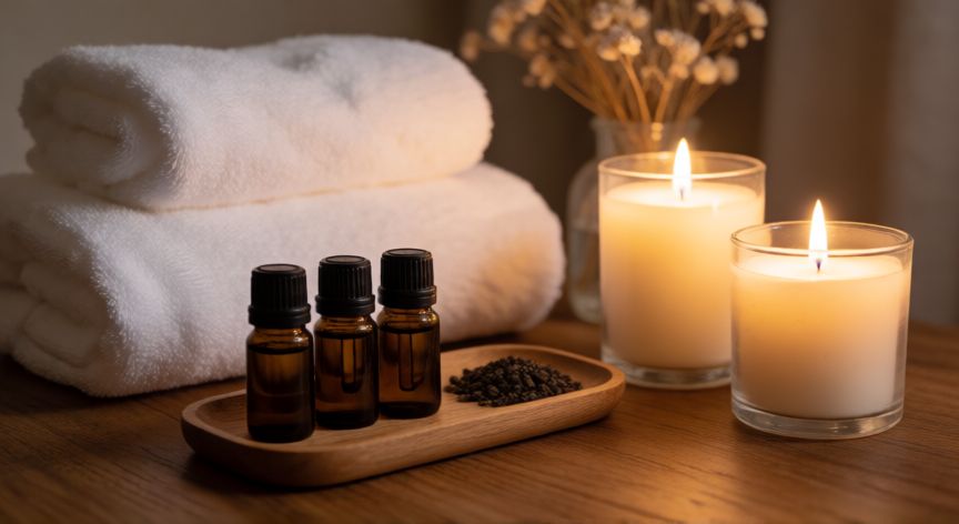 Kit de spa en casa con velas y aceites esenciales para regalar a mamá