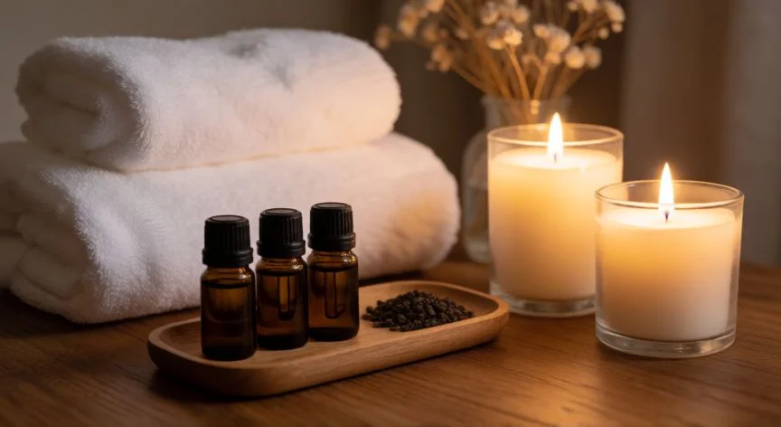 Kit de spa en casa con velas y aceites esenciales para regalar a mamá