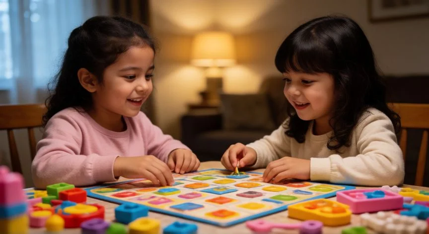 cual es el mejor regalo para niña de 5 años, Niñas jugando juegos de mesa y disfraces fomentando el juego social y creativo