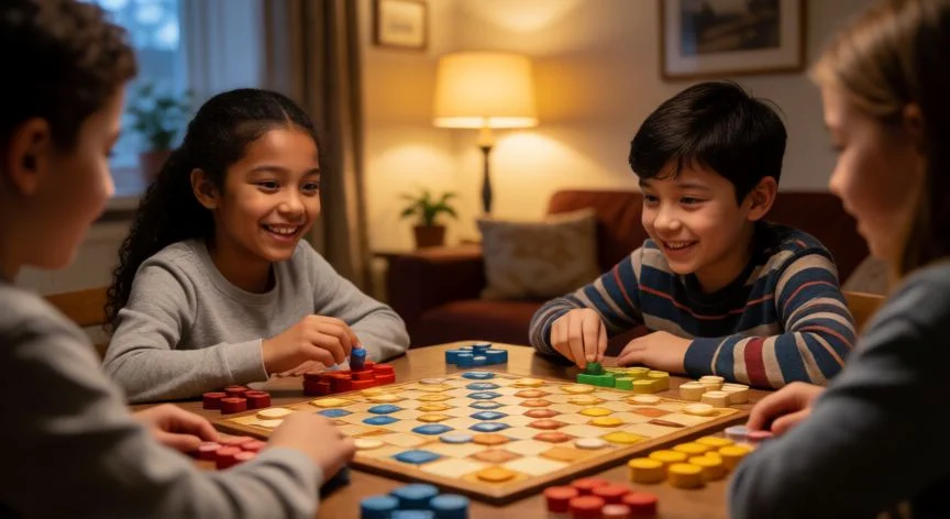 cual es el mejor regalo para niño de 10 años, Grupo de niños disfrutando jugando a juegos de mesa de estrategia