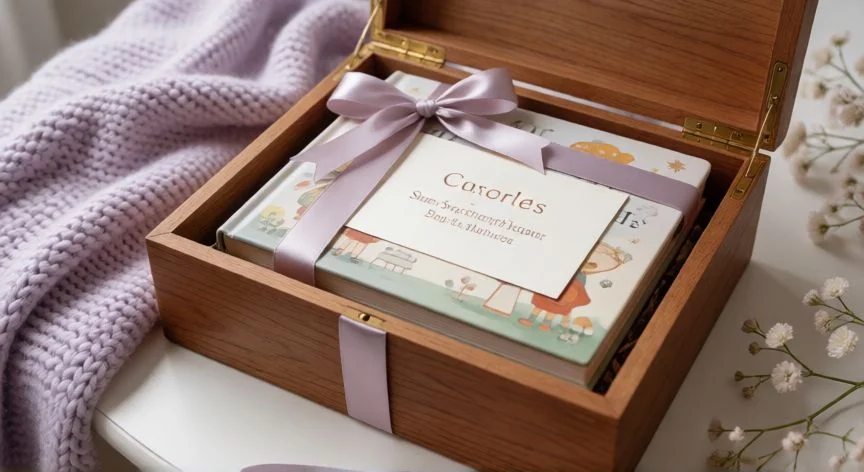 cual es el mejor regalo para un baby shower niña, Caja de regalo con libros infantiles y mantita tejida, ideal para suscripción o regalo personalizado
