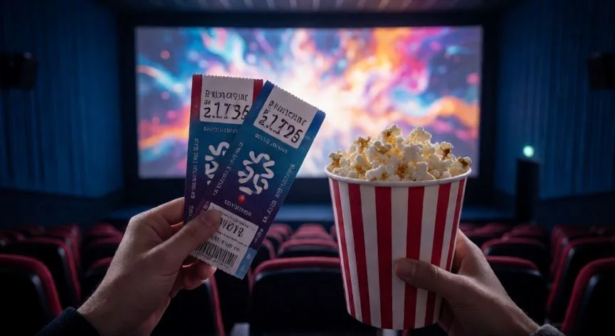 cual es el mejor regalo para un geminis, Entradas de cine y palomitas representando un regalo de experiencia
