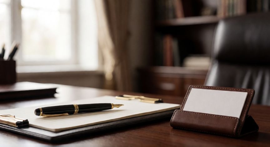 Pluma estilográfica y accesorios de escritorio elegantes en una oficina profesional
