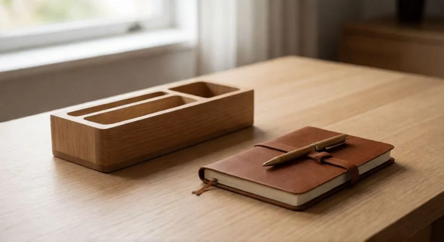 cuál es el mejor regalo para un virgo, Organizador de escritorio minimalista y cuaderno de piel para regalo Virgo