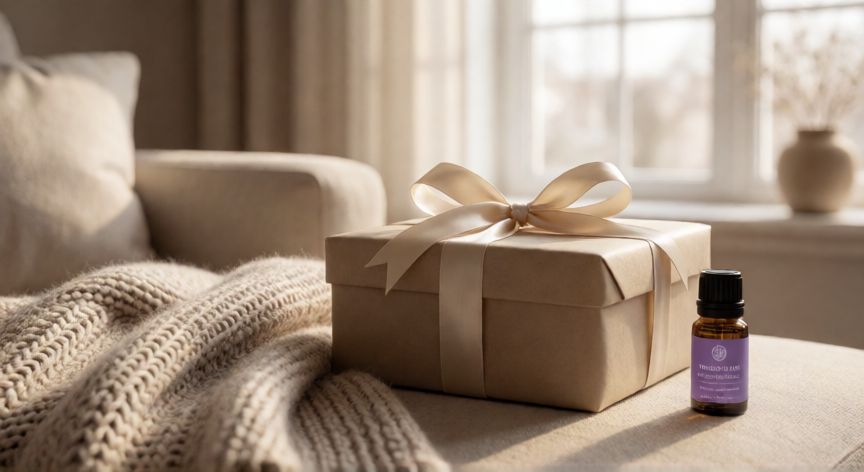 Caja de regalo elegante con detalles de cuidado personal para madre