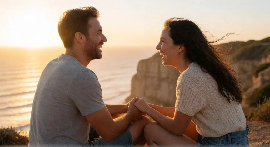 Pareja disfrutando de un atardecer juntos como ejemplo de regalo experiencial