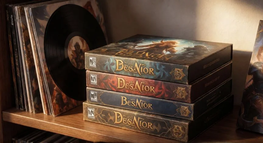 cual es el.mejor regalo.para un.gamer, Colección de juegos físicos en ediciones coleccionables y vinilos en una estantería