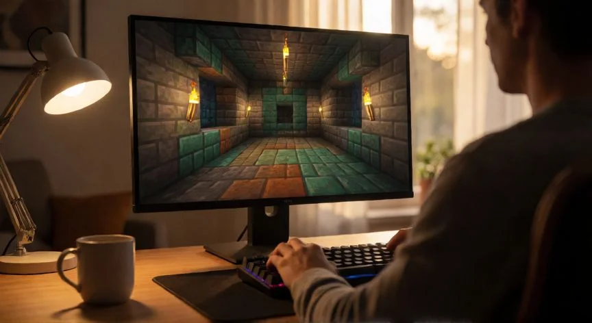 Jugador de Minecraft explorando los salones de Tricky Trials en su PC