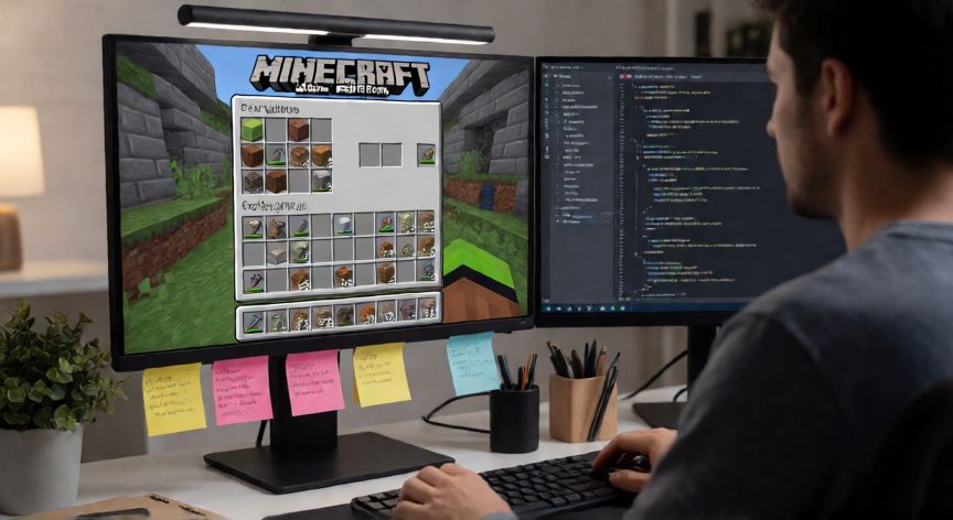 cual es la minecraft ultima version, Desarrollador trabajando en una actualización de Minecraft Java Edition